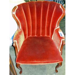 Velour upholstered fan back living room chair