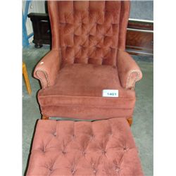 Brown wing back chair with footstool