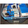 Image 1 : BLue rubbermaid container filled with assorted
