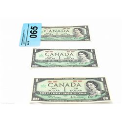 3 1967 royal canadian mint 1 dollar bank notes