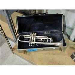 French maid silver plate trumpet with case