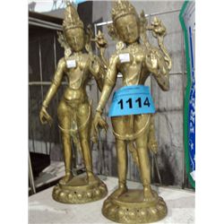 Pair of middle eastern brass statues