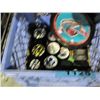 Image 1 : Milk crate of assorted NHL team pucks and a