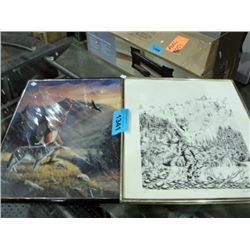 2 framed native inspired prints;