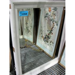 Painted white wood framed bevelled wall mirror