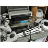 Image 1 : Shelf lot of misc items; microscope, kitchen