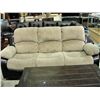 Image 1 : Brown leather and beige corderouy reclining sofa