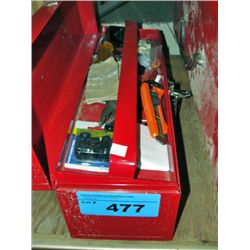 Red metal toolbox and contents