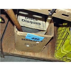 Box of assorted sanding discs and other tools