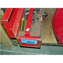Red metal toolbox and contents
