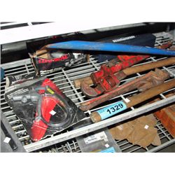 Shelf lot of hand tools, sledge hammers, etc