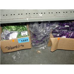 2 boxes of purple and green gift wrapping bowes