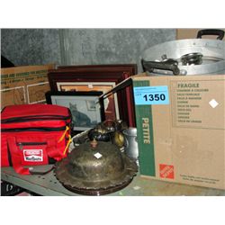 Shelf lot of general household items; silver plate