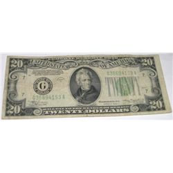 1934 SERIES A $20 *OLD FACE JACKSON* U.S. BILL SERIAL # G36694153A *NICE EARLY U.S. BILL*!!