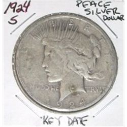 1924-S PEACE SILVER DOLLAR *RARE KEY DATE EARLY SILVER DOLLAR!! SILVER DOLLAR CAME OUT OF SAFE!!