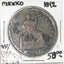 1842 MEXICO 1/8 REAL COIN WORLD BOOK VALUE IS $50.00+ *VERY RARE EARLY MEXICO COIN*!!