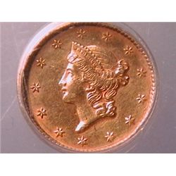 1851 $1 Gold Liberty AU58 Clnd ANACS