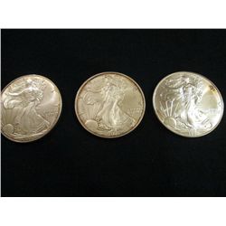 THREE .999 PURE SILVER ONE TROY OZ AMERICAN EAGLES
