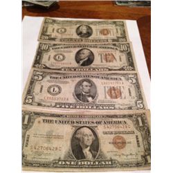 Set of 4 Hawaii WWII Notes.$1, $5, $10, $20