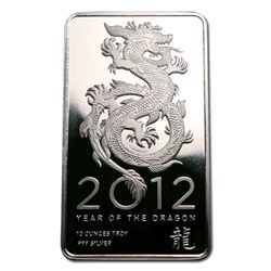 Silver Bars: 2012 Silver Dragon 10 oz Bar .999 fine