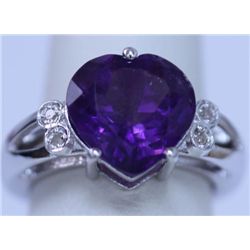 25.80 CTW AMETHYST AND DIAMOND RING .925 STERLING SILVE