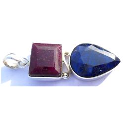 Natural 59.75 ctw Ruby Sapphire .925 Sterling Pendant