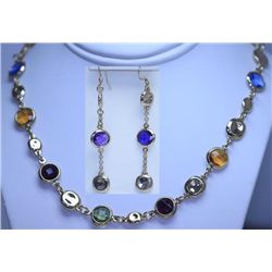 BRASS MULTICOLOR SYNTETIC STONES NECKLACE AND EARRING S