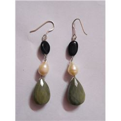 NATURAL 42.30 CTW BLACKONEX, PEARL, SEMIPRECIOUS EARRIN