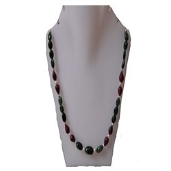 Natural 167.45ct Emerald,Ruby,Pearl Necklace .925 Sterl