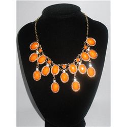 257CTW ORANGE SUNFLOWER CZ BRASS NECKLACE;18INCH