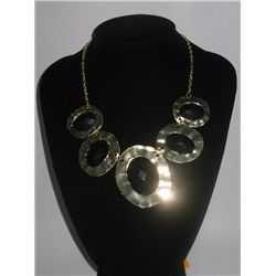 276CTW 5-BLACK OVAL BRASS NECKLACE; 18INCH