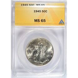 1945 WALKING LIBERTY HALF DOLLAR ANACS MS-65