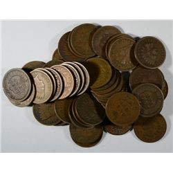 ( 50 ) INDIAN HEAD CENTS WITH STRONG DATES AND FULL RIMS ALOT OF PRE 1900 CENTS IN THIS LOT