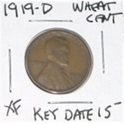 1919-D WHEAT CENT RED BOOK VALUE IS $15.00+ *EXTREMELY RARE KEY DATE EXTRA FINE GRADE*!!