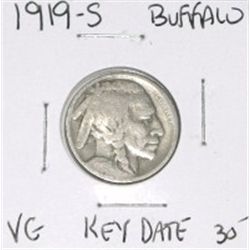 1919-S BUFFALO NICKEL RED BOOK VALUE IS $30.00+ *RARE KEY DATE VERY GOOD GRADE*!!