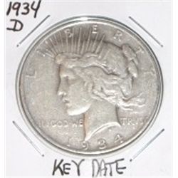 1934-D PEACE SILVER DOLLAR *RARE KEY DATE NICE COIN*!! SILVER DOLLAR CAME OUT OF SAFE!!