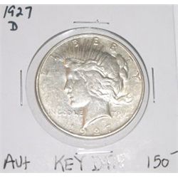 1927-D PEACE SILVER DOLLAR RED BOOK VALUE IS $150.00+ *RARE AU+ HIGH GRADE KEY DATE NICE COIN*!!