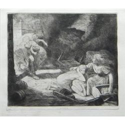 Alphonse Legros original etching "L'incendie"