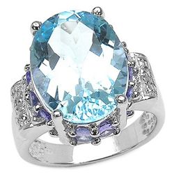 14.04 CARAT GENUINE BLUE TOPAZ & TANZANITE .925 STERLING SILVER RING