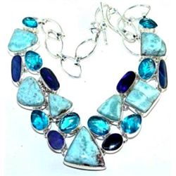 Blue Topaz, Larimar & Fire Opal Necklace