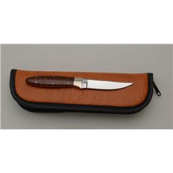 Beautiful custom knife by J.D. Clay in like  new condition with exotic wood six pinned  scales, appr
