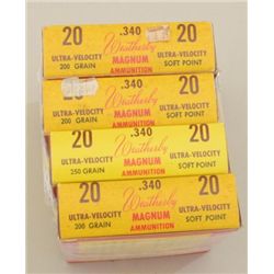 Lot of four boxes of Weatherby .340 Magnum  ammunition, ultra-velocity soft point, 200  grain.  Est.