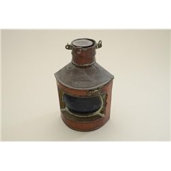 Lot consisting of a 9 1/2” in height copper  running light for small boat marked CWC,  Chinese tobac