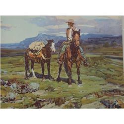 Color print entitled “Life on the Trail” by  noted Western artist Frank Tenney Johnson  (1874-1939) 