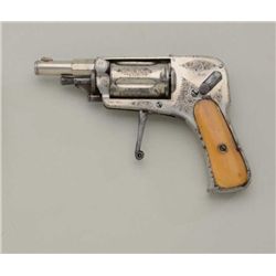 NICELY ENGRAVED D.A. REVOLVER WITH FOLDING  TRIGGER AND IVORY GRIPS MARKED “LE PAGE A  LIEGE” IN 5.5