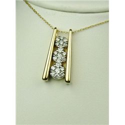 Gorgeous 14 karat yellow gold ladies pendant  set with 21 round brilliant cut diamonds  weighing app