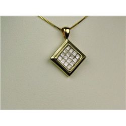 Dazzling 14 karat yellow gold ladies custom  made necklace invisible set with 16 princess  cut diamo