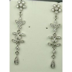 Intricate14 karat white gold ladies vintage  style earrings bead set with 44 round  diamonds weighin