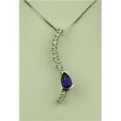 Elegant 14 karat white gold ladies necklace  set with a pear shape Amethyst and 14 fine  round diamo