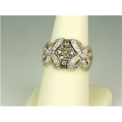 Dazzling 10 karat two-tone gold ladies  ‘Butterfly’ design ring bead set with 43  round brilliant cu